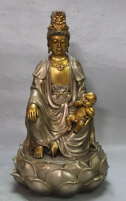 

shitou 002671 12" Marked China Buddhism Purple Bronze 24K Gold Pure Silver Kwan-yin Boy Statue discount 30% (C0324)