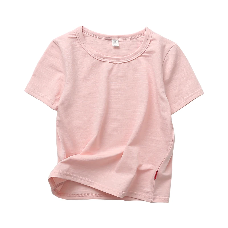 Детские рубашки из бамбукового хлопка футболка ярких цветов для девочек топы с короткими рукавами для детей, футболки для подростков, верхняя одежда для детей от 2 до 10 лет - Цвет: Розовый