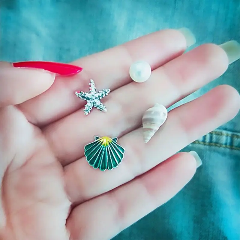 

4pcs Ear Stud Beach Summer Starfish Style Shell Pearl Fashion Creative Jewelry Earrings Wholesale