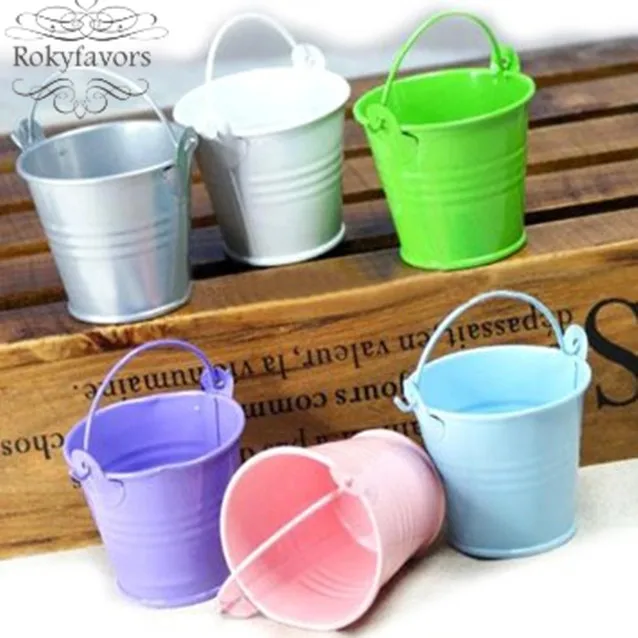 FREE SHIPPING 100PCS! Assorted Pastel Colored Tin Pails Favor Boxes