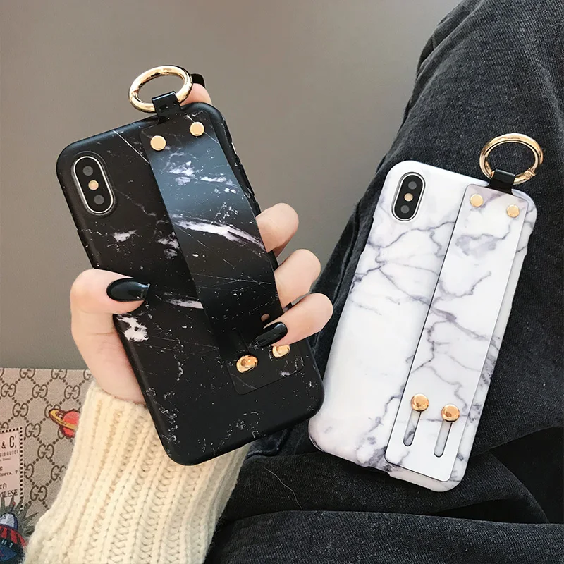 

Beily Marble Case for iPhone XS Max XR X 6 6S 7 8 Plus Marble Hand Wrist Strap Ring Stand Silicone Cover Case for iPhone XS Max
