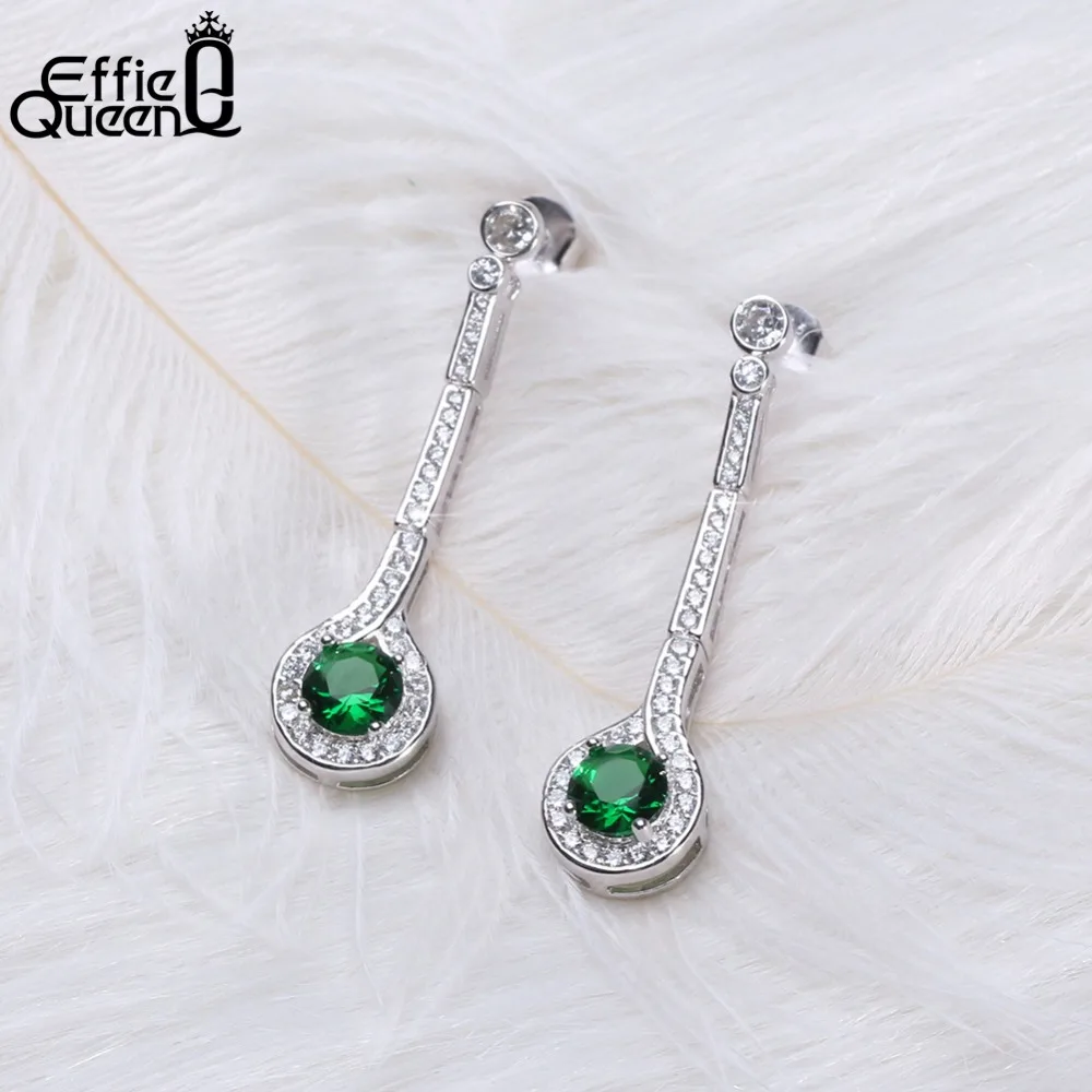 Effie queen 925 серебряные серьги для женщин твердые капли воды AAA зеленый кубический циркон женские ювелирные изделия подарки для девушек BE58