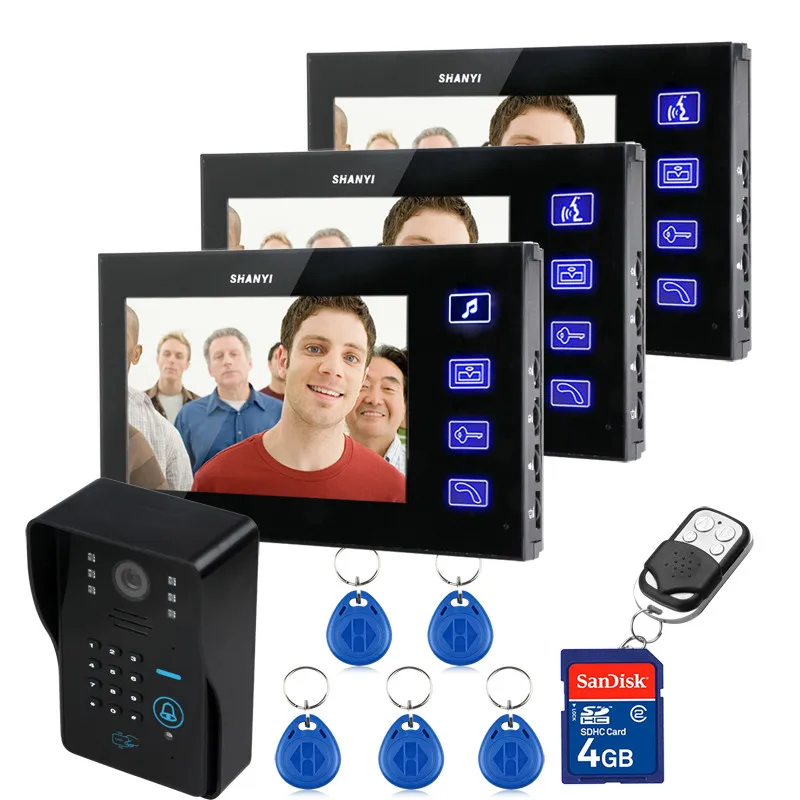 

FREE SHIPPING  7 inch Video Door Phone Hands Free Visual Doorbell Video Record IR Night Vision  with 4G SD Card Rainproof  1V3
