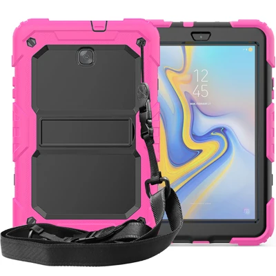 rose red Чехол для Samsung Galaxy Tab A 8,0 T387 SM-T387 чехол ударопрочный детский силиконовый чехол с подставкой+ плечевой ремень+ ручка - Цвет: rose red