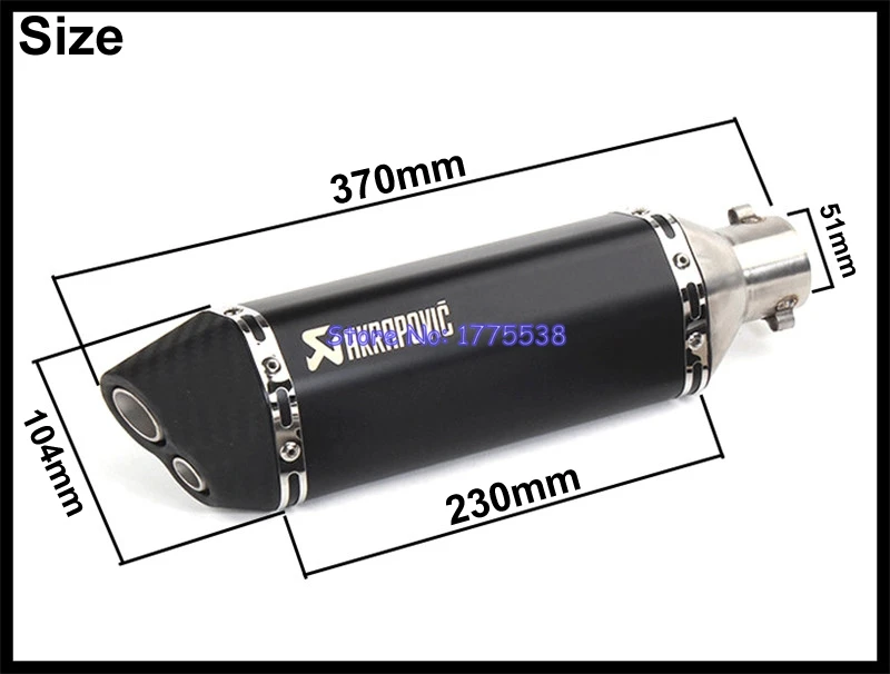 ID: 51mm L: 370mm Universal motocicleta Escape silenciador Escape Scooter Akrapovic Escape mufla doble orificio adecuado para la mayoría de motos
