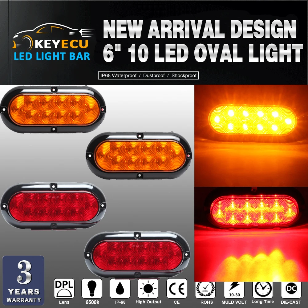 

KEYECU 6'' LED Trailer Lights Oval Lights, Tow Towing Rear Stop Turn Signal and Parking Light Kit, Tail Brake Side Marker Lights