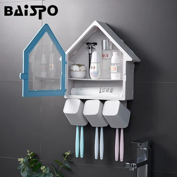 

BAISPO Toothbrush Holder Punch-free Toilet Gadgets Double Layer Waterproof Storage Rack Multifunctional Bathroom Accessories Set