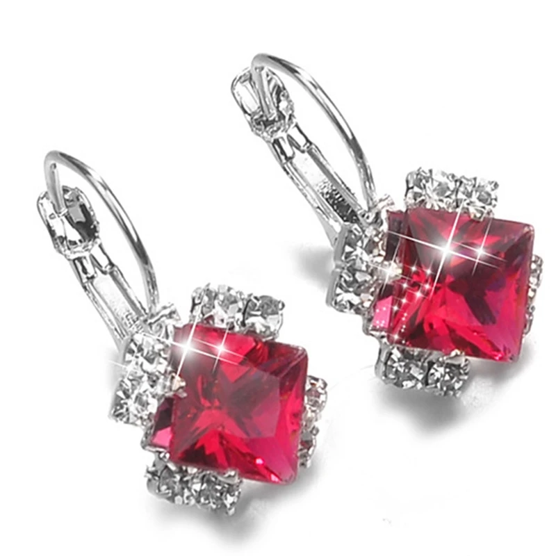 

Fashion 2018 Stone Rhinestones White Red Square Crystal Drop Earrings For Women Statement Wedding Jewelry Pendientes Mujer