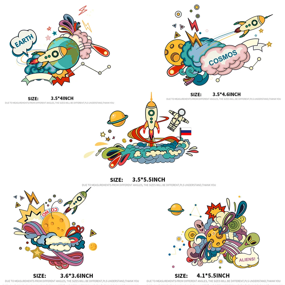 

XC 5 Pieces Ironing on Cloth Patches for Kids Space Ship Design Heat Transfers Patch DIY Decoration Appliqued Stickers