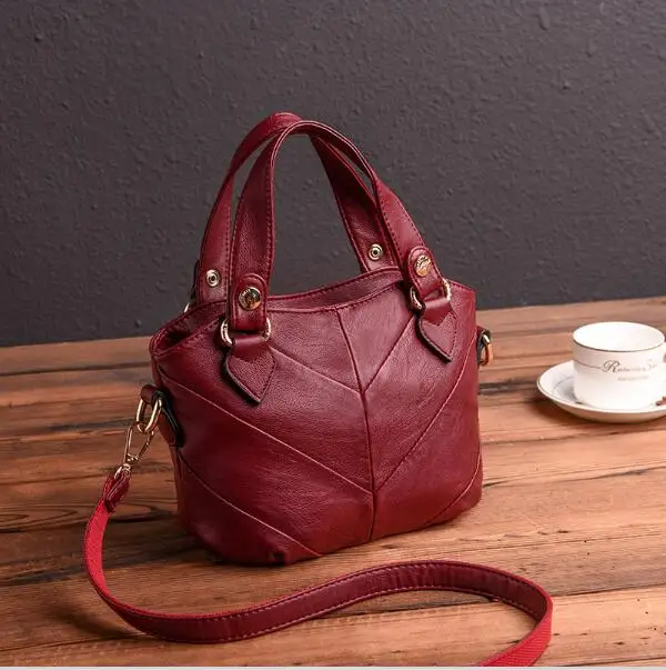 Женские сумки из натуральной кожи, сумки через плечо, женские модные Лоскутные сумки-мессенджеры, женские сумки-тоут - Цвет: Красный