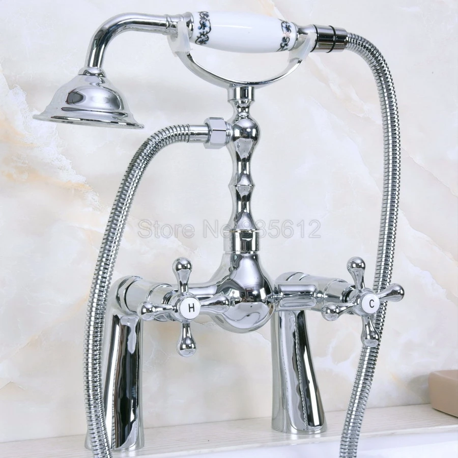 

Polished Chrome Bathroom Deck Mount Bathroom Bath Tub Faucet W/ Handshower tna130