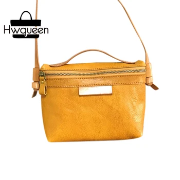 

Vintage Color-Mixing Designer Genuine Natural Cow Leather Women's Mini Yellow Handbag Female Ladies Shoulder Bag Messenger Bag