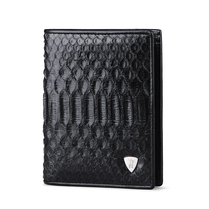 

WILLIAMPOLO Fashion Business Man Luxury Brand Real Natural Python Skin Leather High Quality Zip Wallet Men Black PL136