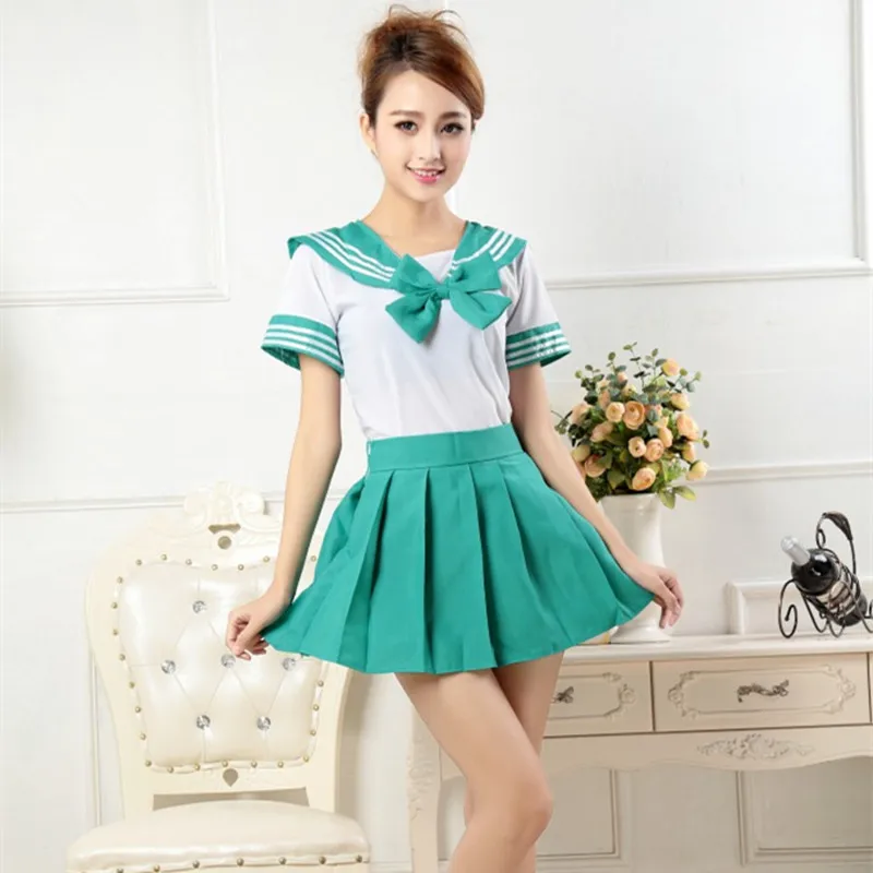 

7 colors Japanese school uniforms anime COS sailor suit tops+tie+skirt JK Navy style Students clothes for Girl short sleeve