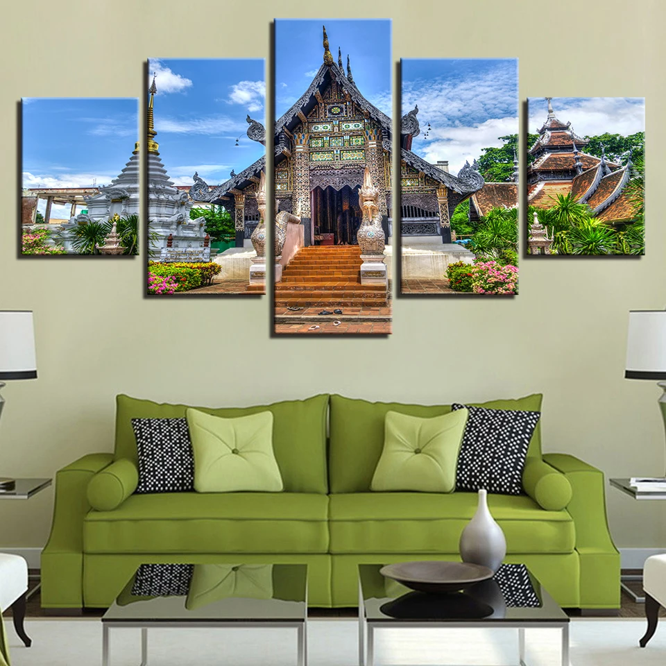 

Wall Art Modular Pictures Canvas Painting 5 Pieces Chiang Mai Temple Thailand Landscape Framework Modern Print Living Room Decor