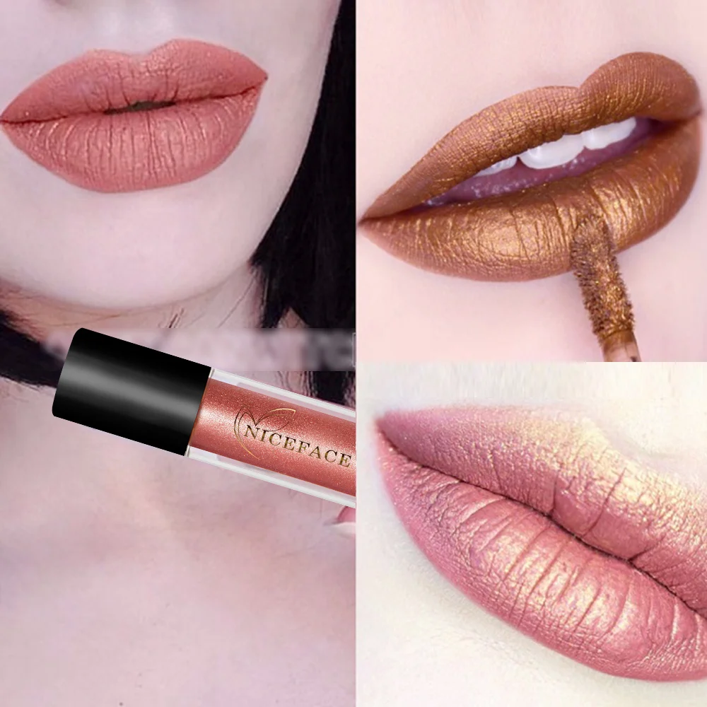 Niceface Metallic Lip Gloss 18 Colors Diamond Gold Rose Red Glitter