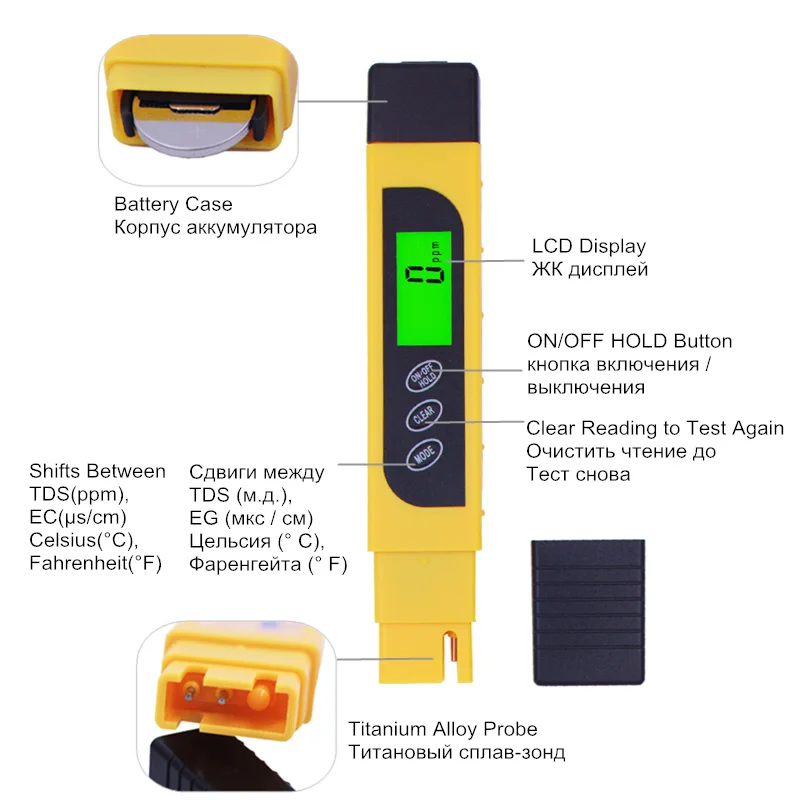 3 в 1 Функция цифровой TDS EC метр тестер температуры Ручка проводимость качество воды измерительные инструменты с подсветкой скидка 42
