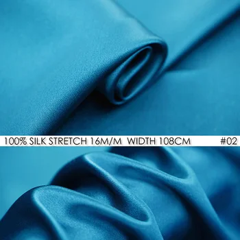 

SILK STRETCH SATIN Fabric 108cm width 16momme/95% Natural Silk Fabric+5% Spandex for Wedding Party Dress Peacock Blue NO 02