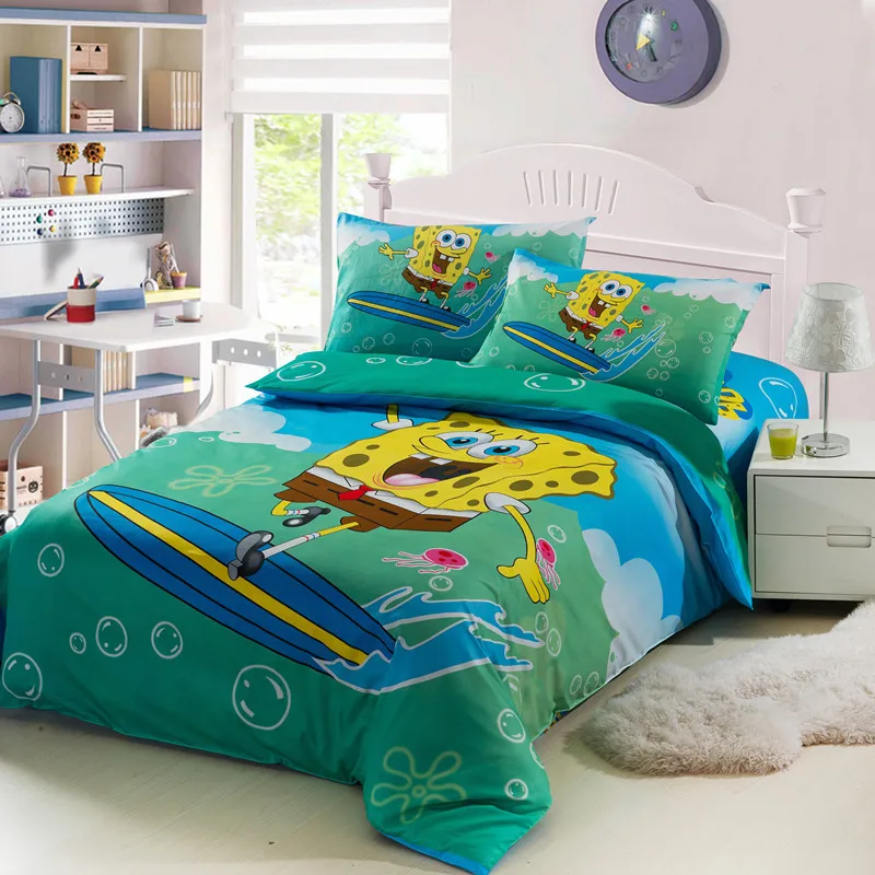 Комплект постельного белья из хлопка с изображением Губки Боба из мультфильма «Морская звезда», 3 предмета, стеганая наволочка, простыня для детской комнаты, студенческого общежития, семейный - Цвет: 2