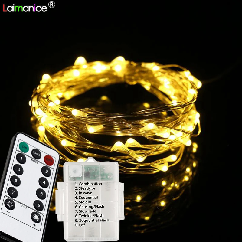 

5/10M Waterproof Remote Control Fairy Lights AA Battery LED Lights Decoration 8 Mode Timer String Silver Wire Christmas Lighting