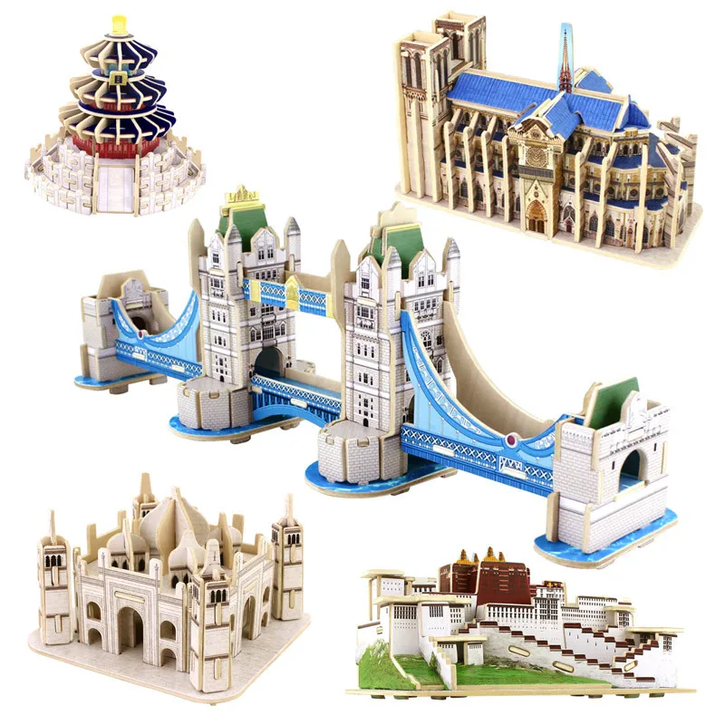 architecture construction 3D puzzle wood children's table toys wooden