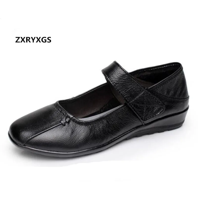 

2019 New Spring and Autumn Mother Shoes Flat Shoes Comfortable Soft Bottom Soft Cowhide Leather Shoes Woman Shoes Large Size