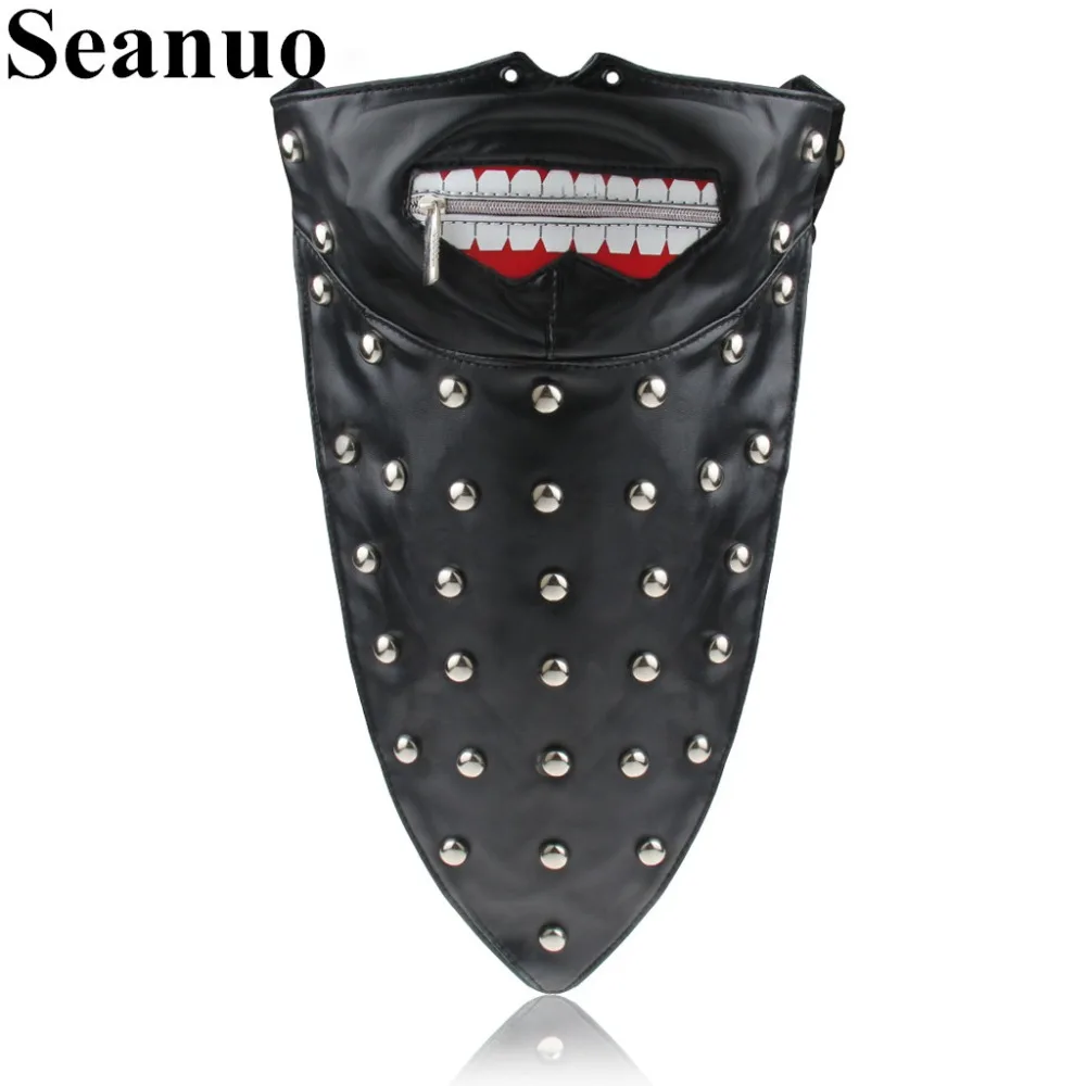 

Seanuo Metal Studded Steampunk Biker Men Half Face Mask Fashion Airsoft Wind Cool Punk Rivet Black Masquerade Leather Mask Women