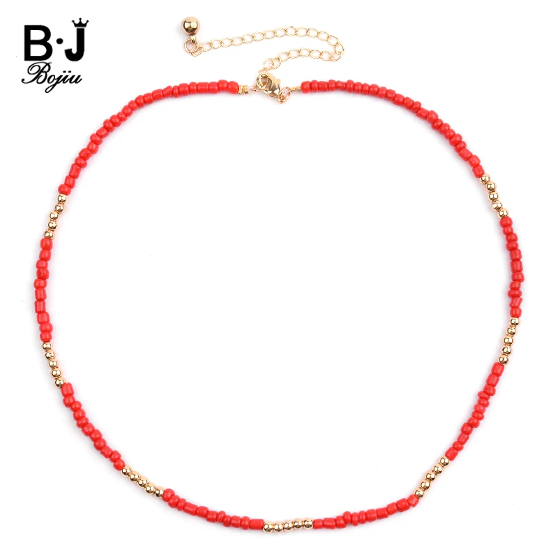 

33 Colors Bohemia Style Small Acrylic Beaded Necklaces For Women Boho Gold Extend Chain Short Choker Necklace New Jewelry NKS247