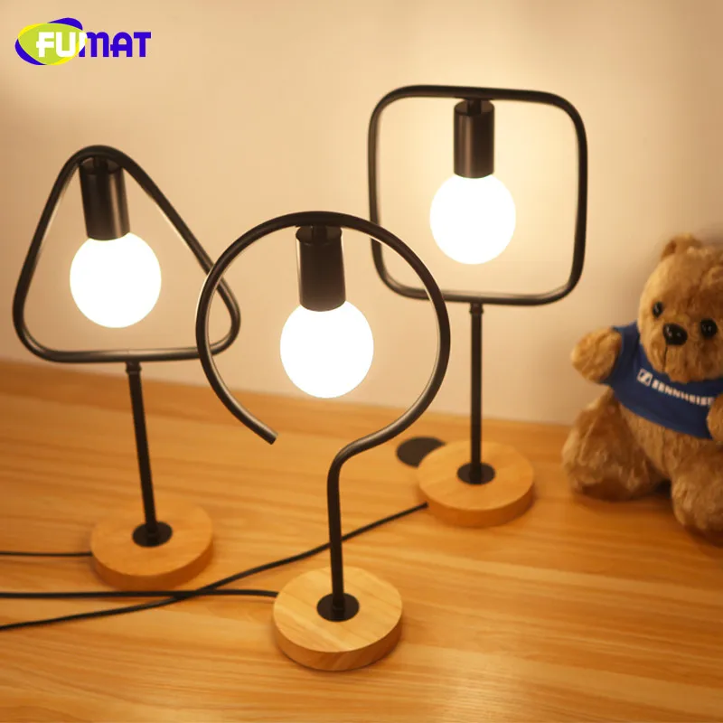 

FUMAT Bedroom Table Lamps Creative Office Desk Lamps Vintage Wood Base Iron Table Lamp for Study Cafe Bar Decoration Desk Light