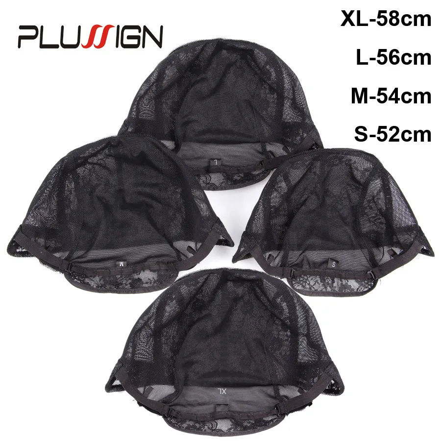 Plussign 4Pcs Quality Double Lace Wig Caps For Big Heads XL L M S Black