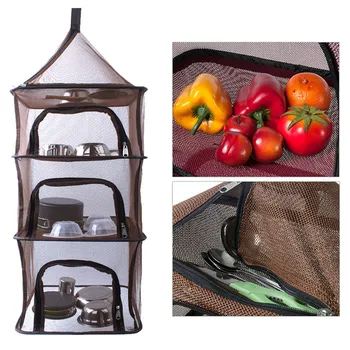 

4 Layer Hanging Mesh Foods Dish Camping Equipment Dry Net dust-proof Portable Folding Outdoor BBQ Picnic Bag Tableware Tools