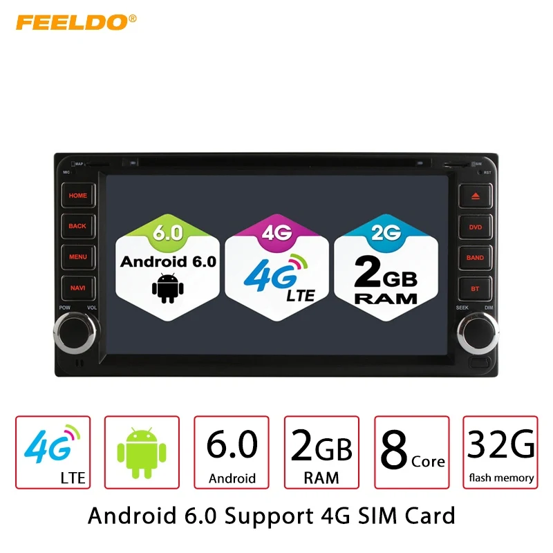 Best FEELDO 7"  Android 6.0 (64bit) 2G/32G/4G Car DVD GPS Radio For Toyota 2DIN RAV4/Corolla/HILUX/Land Cruiser/Prado/Fortuner/Camry 0