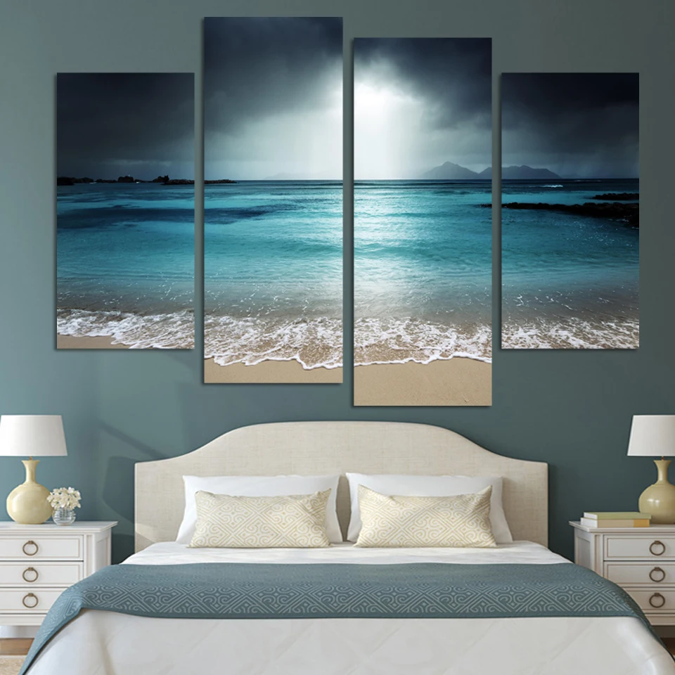 

4 Panel HD Print Paintings Art Wall Pictures For Living Room Modular Painting Canvas Oil Sea View Landscape Picture No Frame