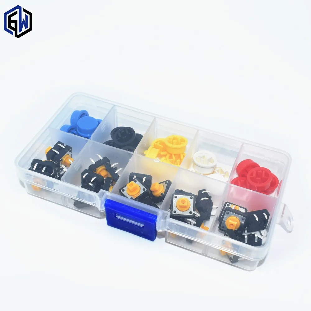 

25PCS Tactile Push Button Switch Momentary 12*12*7.3MM Micro switch button + 25PCS Tact Cap(5 colors)