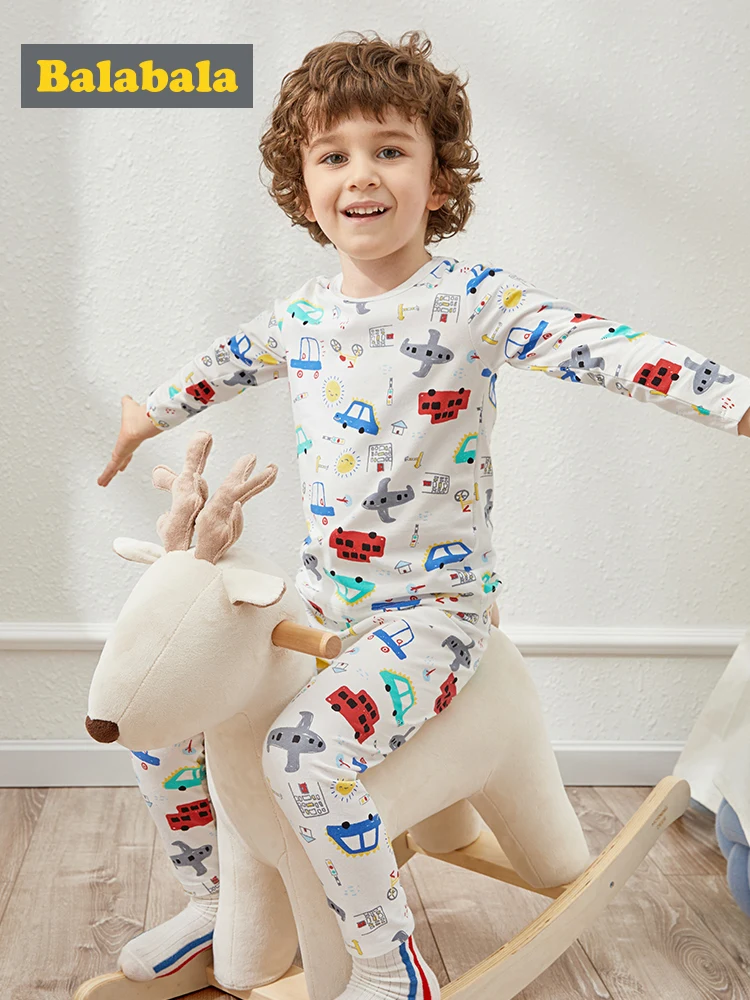Baratos Balabala niños 2 piezas vehículo impreso Pjs conjunto niños niño 2 piezas conjunto de pijamas de algodón suave ropa de primavera