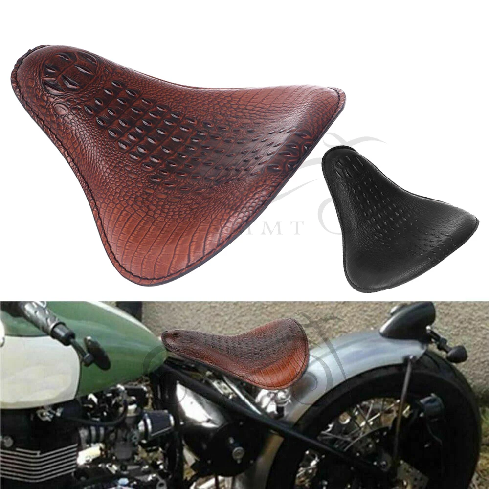 Brown Alligator Motorcycle Leather Solo Driver Seat for Harley Chopper Bobber US