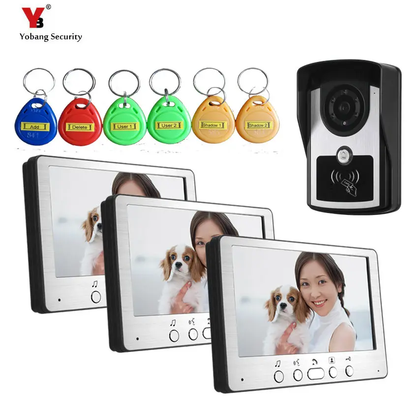 Yobang Security freeship 7inch Video Doorbell Phone hous video intercom system for apartment villa and 1 camera+3 monitor sets