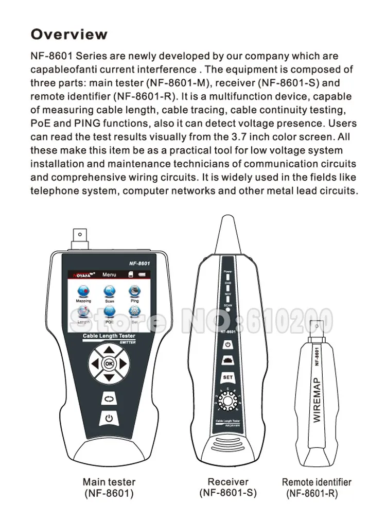 NOYAFA-NF-8601W тестер сетевого кабеля тестер LAN RJ11 RJ45 BNC STP/UTP 5E, 6E LAN Кабельный тестер для 8 шт. портов английская версия