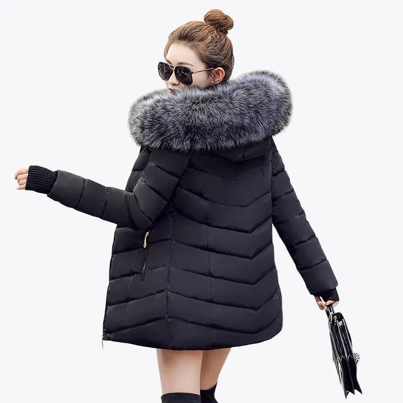 

parka women2019 Fashion winter jacket women Long thicken down cotton-padded faux fur collar warm female jacket Lady's outwear