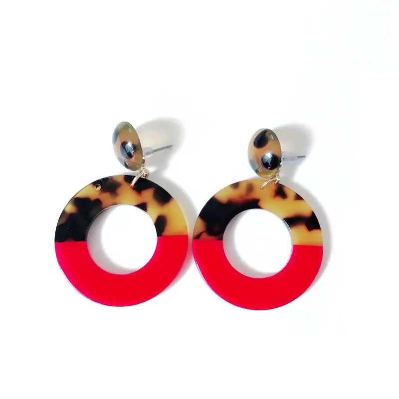 

Free Shipping Red Brown Mixed Resin Sweet Elegant Stud Earring