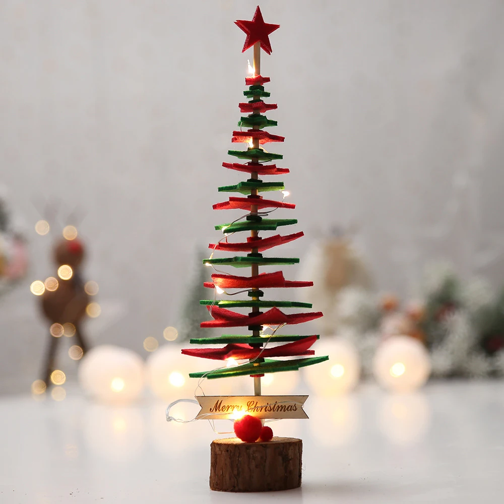 

1Pcs Xmas Tree with Bells 33cm DIY Non-woven Mini Christmas Tree Ornaments Desktop Decor Christmas Gift Figurines & Miniatures