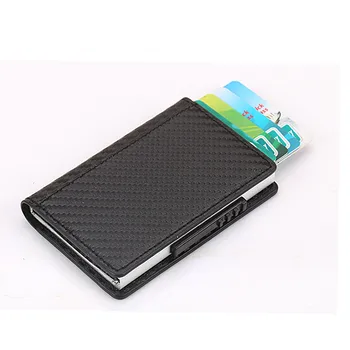 

Fashion Men ID Credit Card Holder RFID Blocking 2020 Automatic Aluminum Metal Leather Cardholder Case Slim Wallet Man MiniPurse
