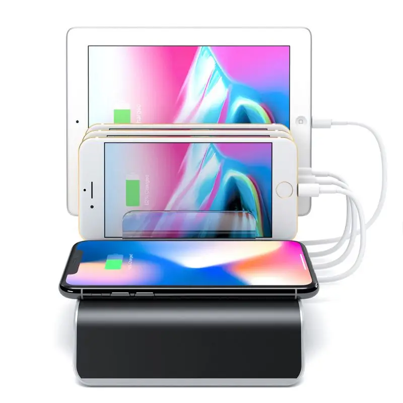 اللاسلكية شاحن آيفون سامسونج 4 ميناء حوض شحن USB محطة USB نوع C هاتف ذكي أقراص حامل سطح العمل الطاقة محول اللاسلكية شاحن آيفون سامسونج 4 ميناء حوض شحن USB محطة USB نوع C هاتف ذكي أقراص حامل سطح العمل الطاقة محول
