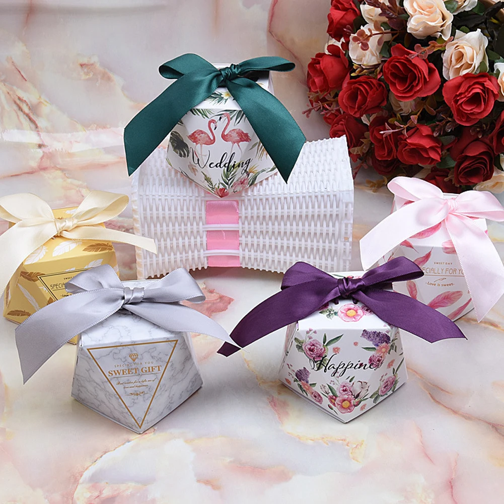 

E-doo Wedding Favour Boxes, Candy Boxes Party Gift Boxes With Ribbons for Wedding Birthday Party Supplies Gift Decoration