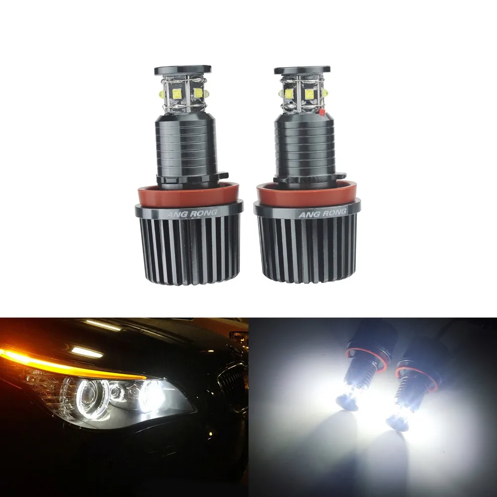 

ANGRONG For BMW 60W LED Marker Angel Eyes Halo Light H8 Bulb DRL Xenon White Error Free