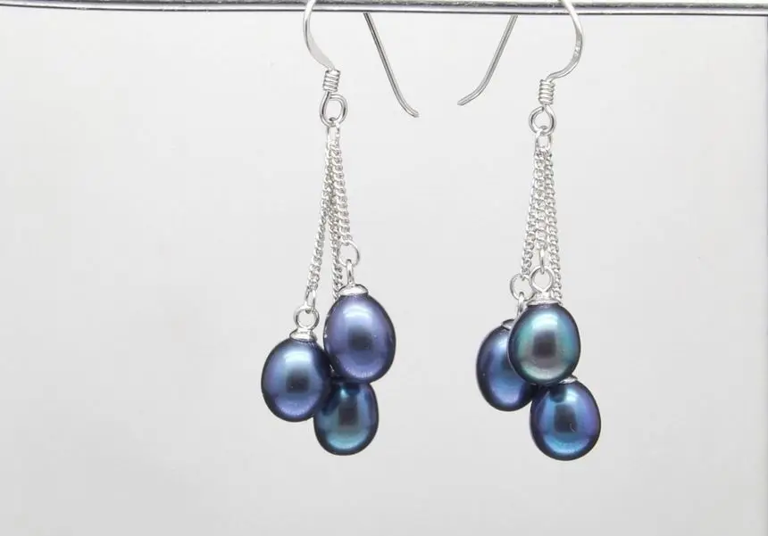 Natural Noble 6 7MM AAA+ Black pearl Dangle earringsin Drop Earrings