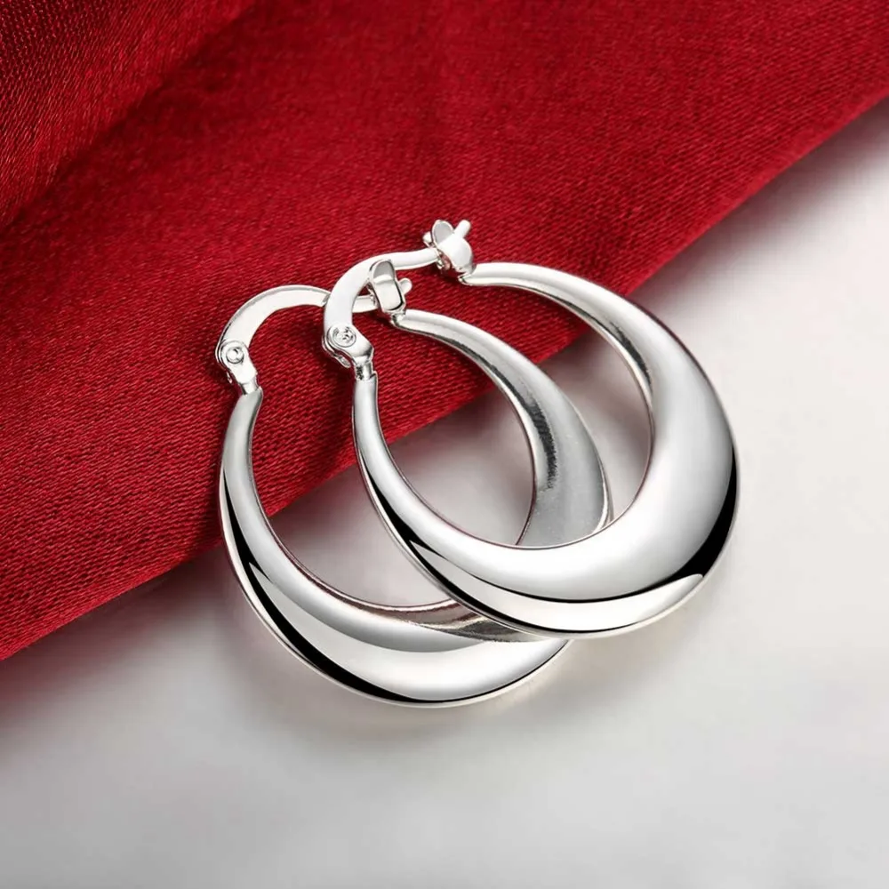 Silver Color Small Hoop Earrings For Women Crescent Moon Round Creole