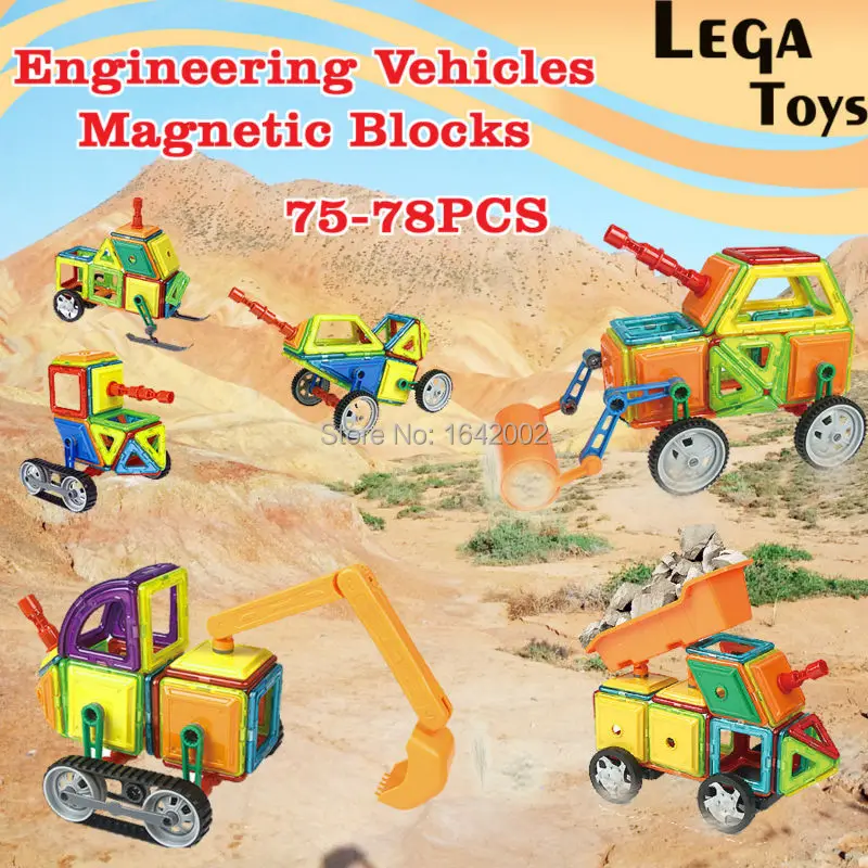 

Magnetic Building Block Set Enlighten Magnet Block Excavator Model kits Engineering Assemble Bricks Robot Models Children Toy