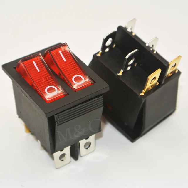 50PCs KCD2 Double Boat Rocker Switch 6 Pin On Off With Green Red Light