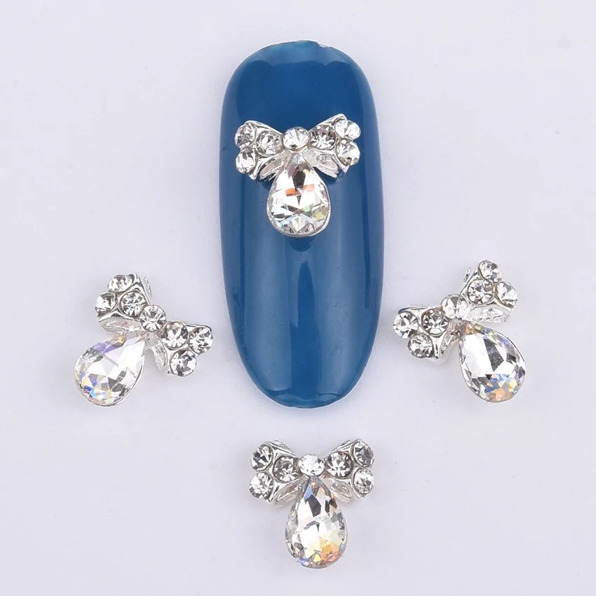 

10pcs nails disenos 3d rhinestone nail alloy charm crystal bow drop stone cabochons design nail art decoration supplies BL253